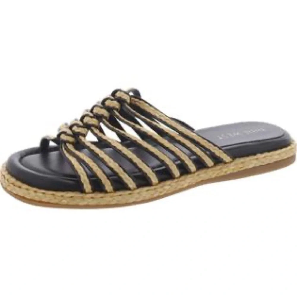 Nine West Adila Black and Tan Slide Sandals Sz 5 BNWOB - Picture 1 of 5